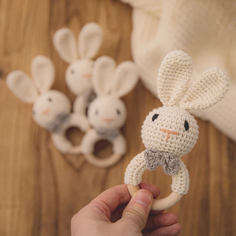 Baby Rattle Crochet Amigurumi Bunny Rattle Bell Newborn Knitting Gym Toy Educational Teether Baby Mobile Rattle Toy 0-12 Months