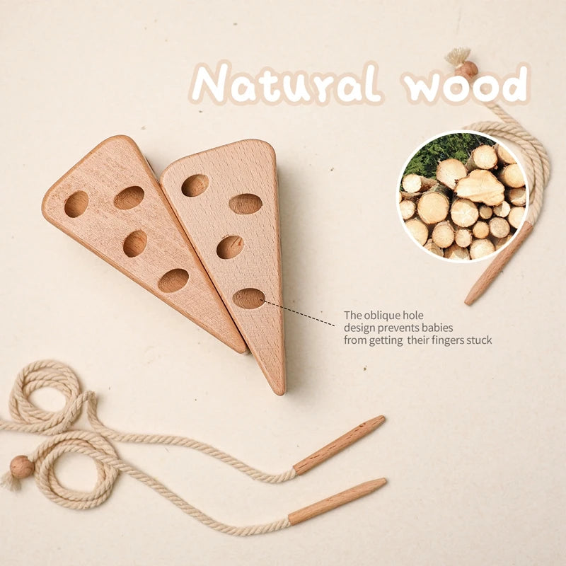 Wooden Lacing Cheese Threading Toys for Toddlers