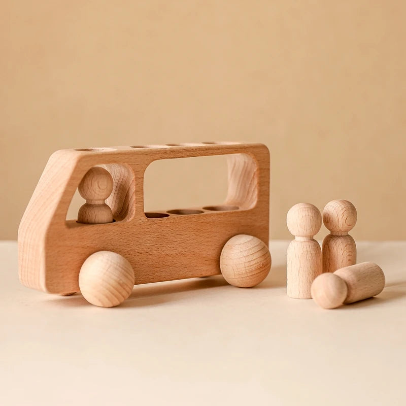 Beech Wood Bus Blocks - Montessori Educational Toy for Kids