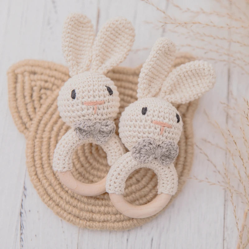 Baby Rattle Crochet Amigurumi Bunny Rattle Bell Newborn Knitting Gym Toy Educational Teether Baby Mobile Rattle Toy 0-12 Months