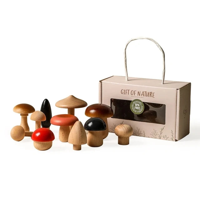 Wooden Forest Tree Building Blocks – Montessori Mushroom Toy for Kids