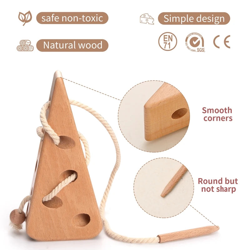 Wooden Lacing Cheese Threading Toys for Toddlers