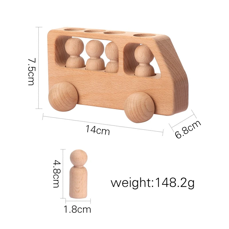 Beech Wood Bus Blocks - Montessori Educational Toy for Kids