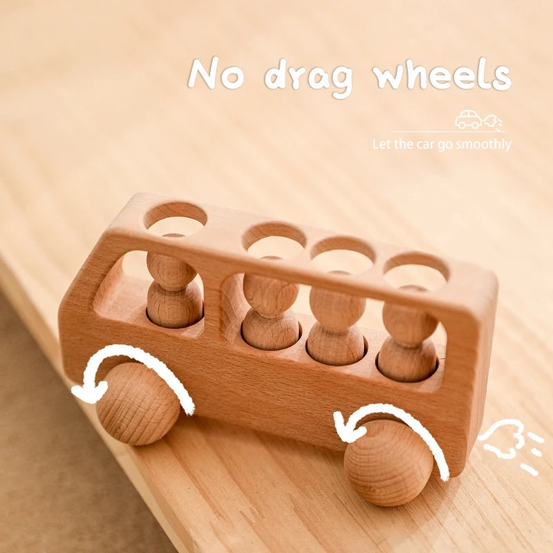 Beech Wood Bus Blocks - Montessori Educational Toy for Kids