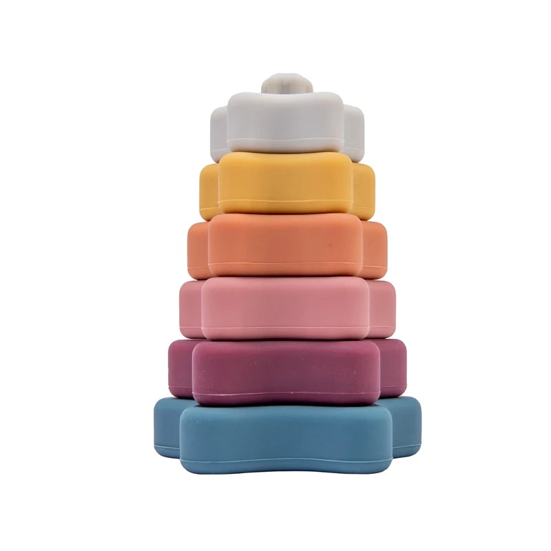 6pcs Baby Soft Silicone Building Blocks - Stacking Teether Montessori Toy