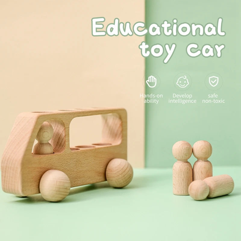 Beech Wood Bus Blocks - Montessori Educational Toy for Kids