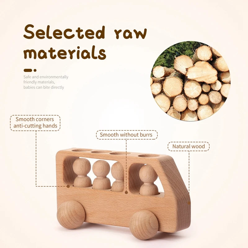 Beech Wood Bus Blocks - Montessori Educational Toy for Kids