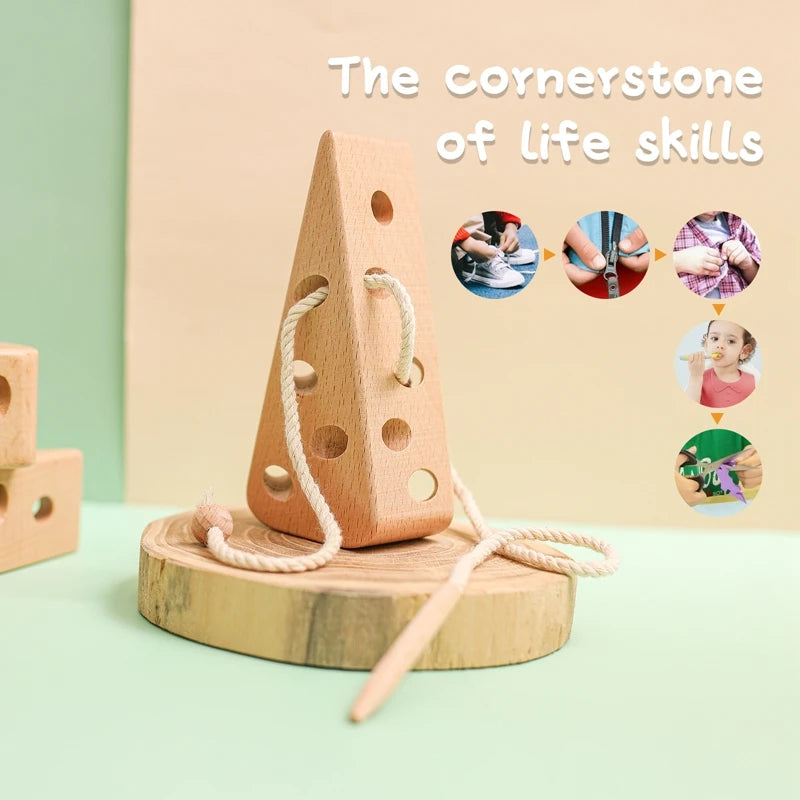 Wooden Lacing Cheese Threading Toys for Toddlers