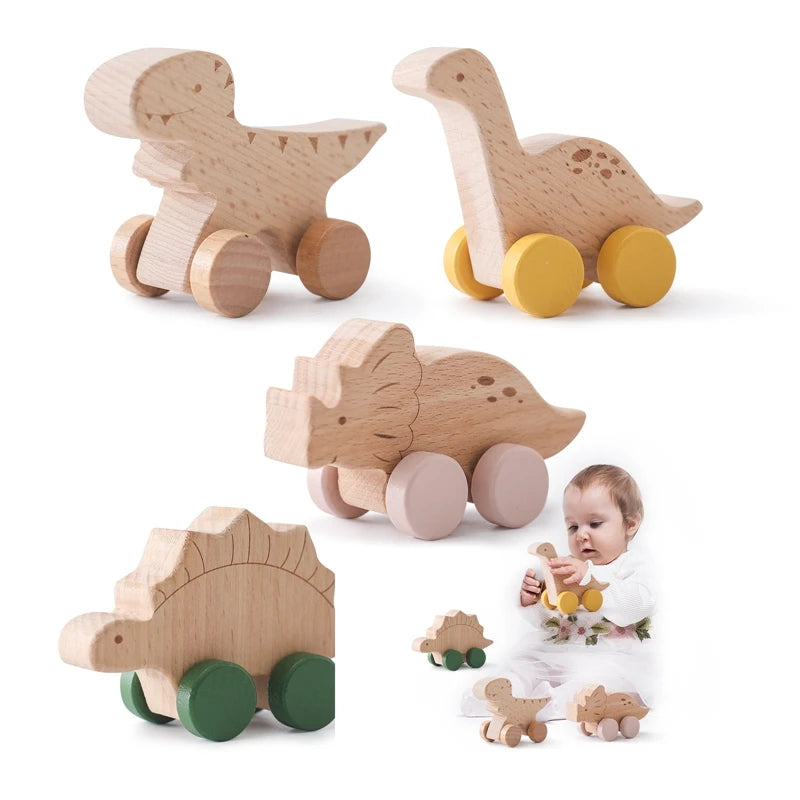 Montessori Wooden Dinosaur Car Toys – Educational Wooden Blocks for Children