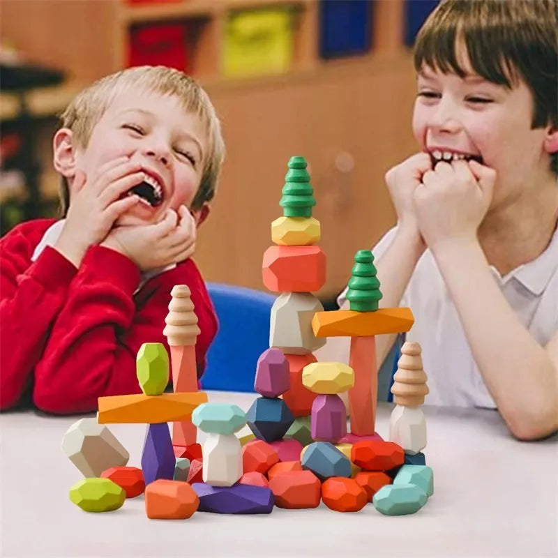 Wood Rainbow Building Stone - Montessori Educational Toy