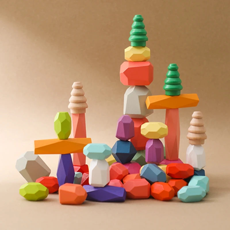 Wood Rainbow Building Stone - Montessori Educational Toy