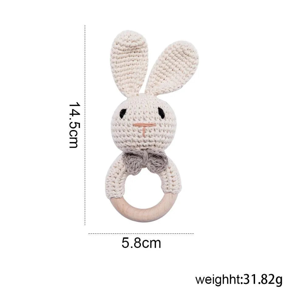 Baby Rattle Toy – Crochet Animal Designs with Wooden Ring Teether