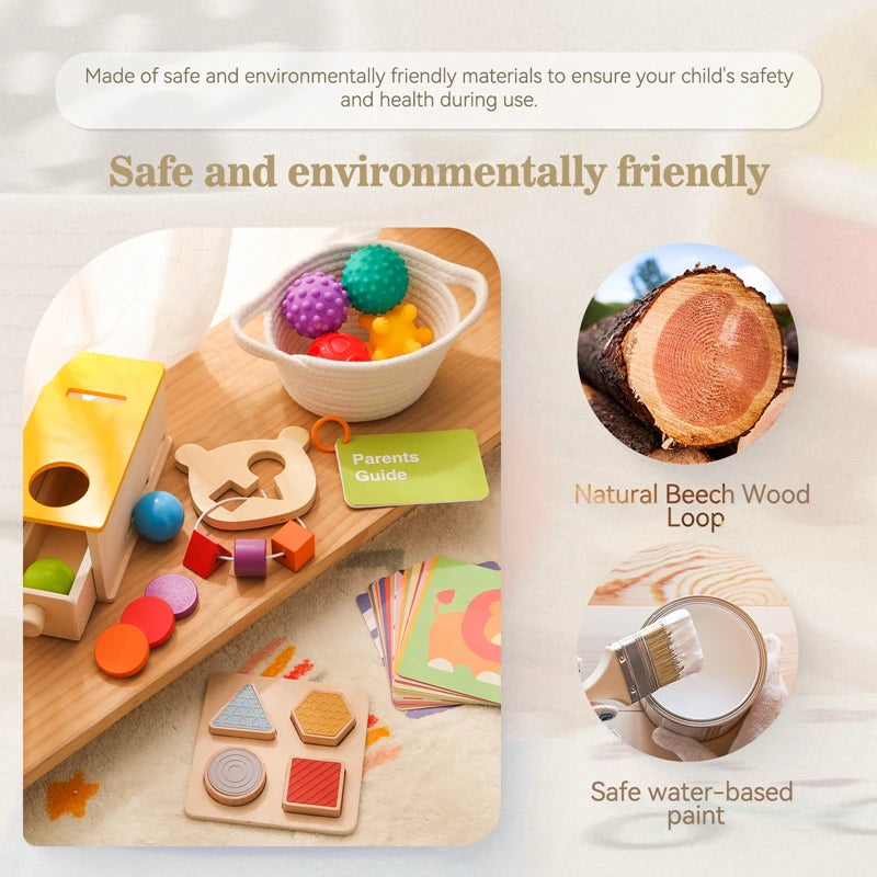 Wooden Macaron Montessori Toy - Color & Shape Cognition Drum for Kids