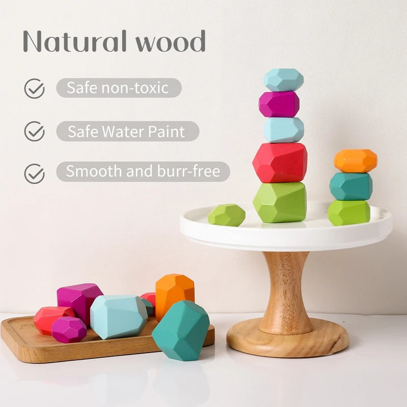 Wooden Stone Building Blocks – Creative Educational Stacking Game for Babies