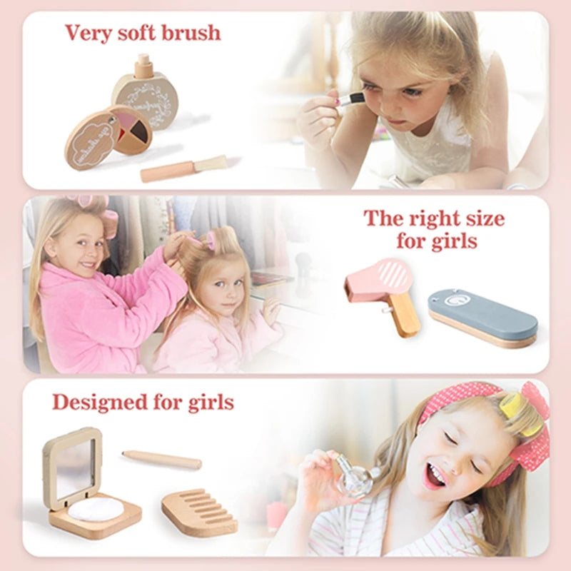 Simulation Wooden Makeup Toy Set – Pretend Play Beauty Toys for Girls, Princess Cosmetic Kit, Montessori Educational Gift