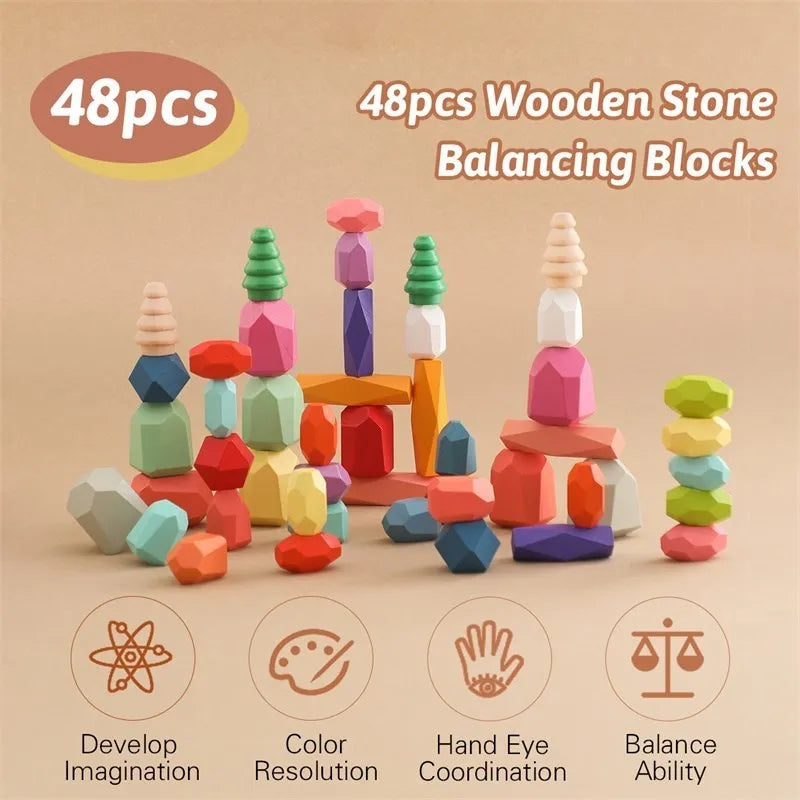 Wood Rainbow Building Stone - Montessori Educational Toy