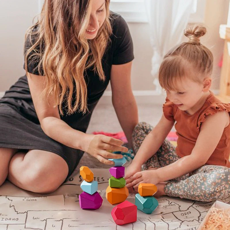 Wooden Stone Building Blocks – Creative Educational Stacking Game for Babies