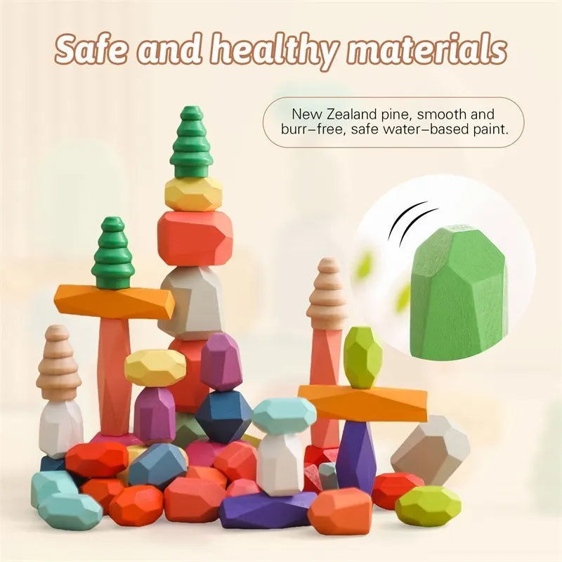 Wood Rainbow Building Stone - Montessori Educational Toy