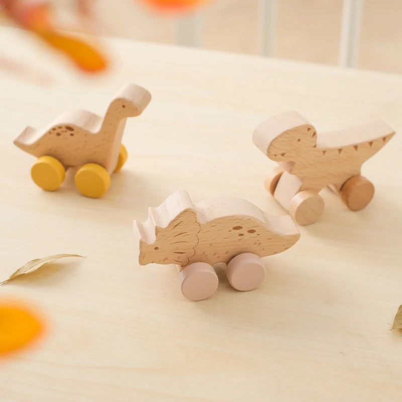 Montessori Wooden Dinosaur Car Toys – Educational Wooden Blocks for Children