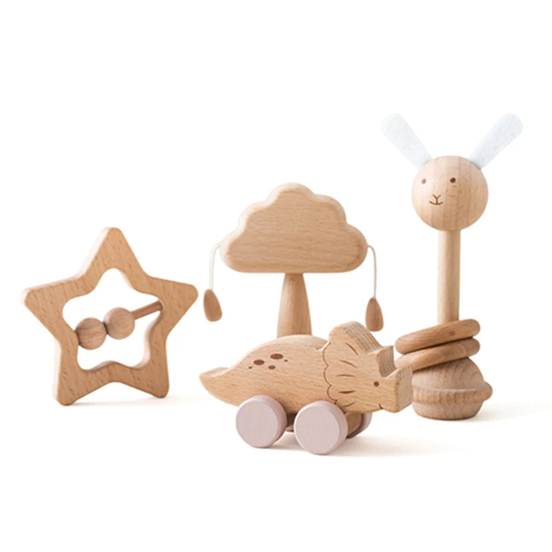 Wooden Baby Rattle Set - Montessori Comfort Toy & Gift