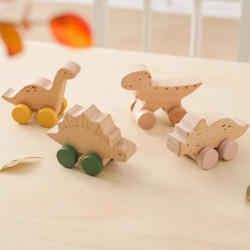 Montessori Wooden Dinosaur Car Toys – Educational Wooden Blocks for Children