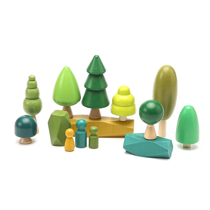 Wooden Forest Tree Building Blocks – Montessori Mushroom Toy for Kids