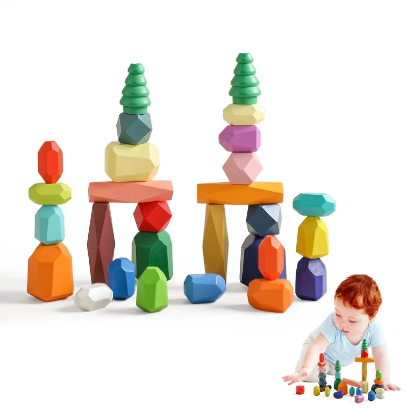 Wood Rainbow Building Stone - Montessori Educational Toy