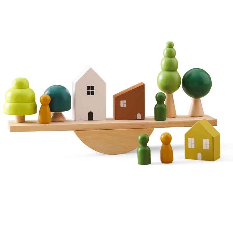 Wooden Baby Animal Balance Board – Montessori Stacking and Threading Toy