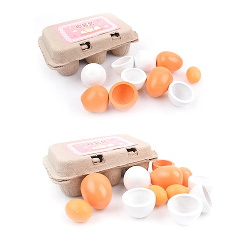 6pcs Wooden Simulation Eggs Set – Pretend Play Kitchen Food for Kids (Montessori Educational Toy)