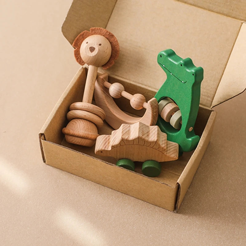 Wooden Baby Rattle Set - Montessori Comfort Toy & Gift