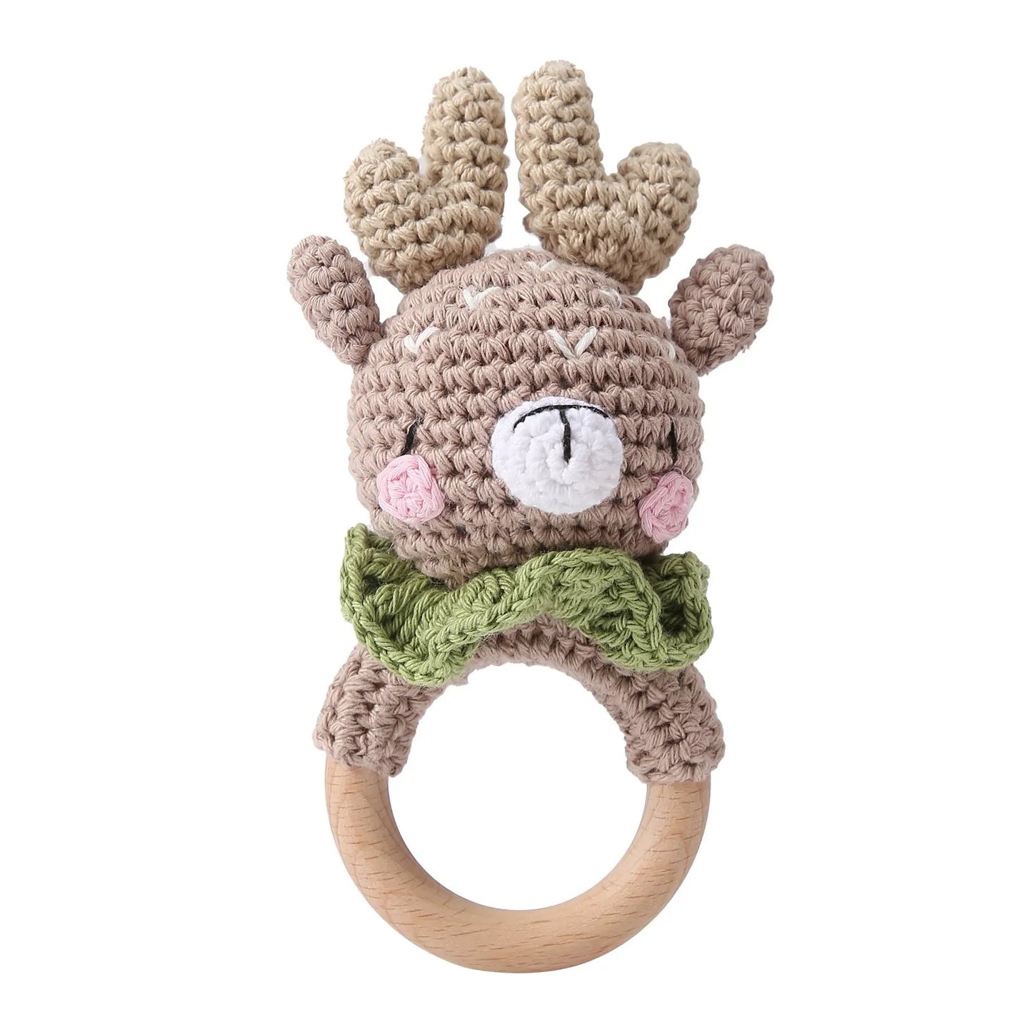 Baby Rattle Toy – Crochet Animal Designs with Wooden Ring Teether