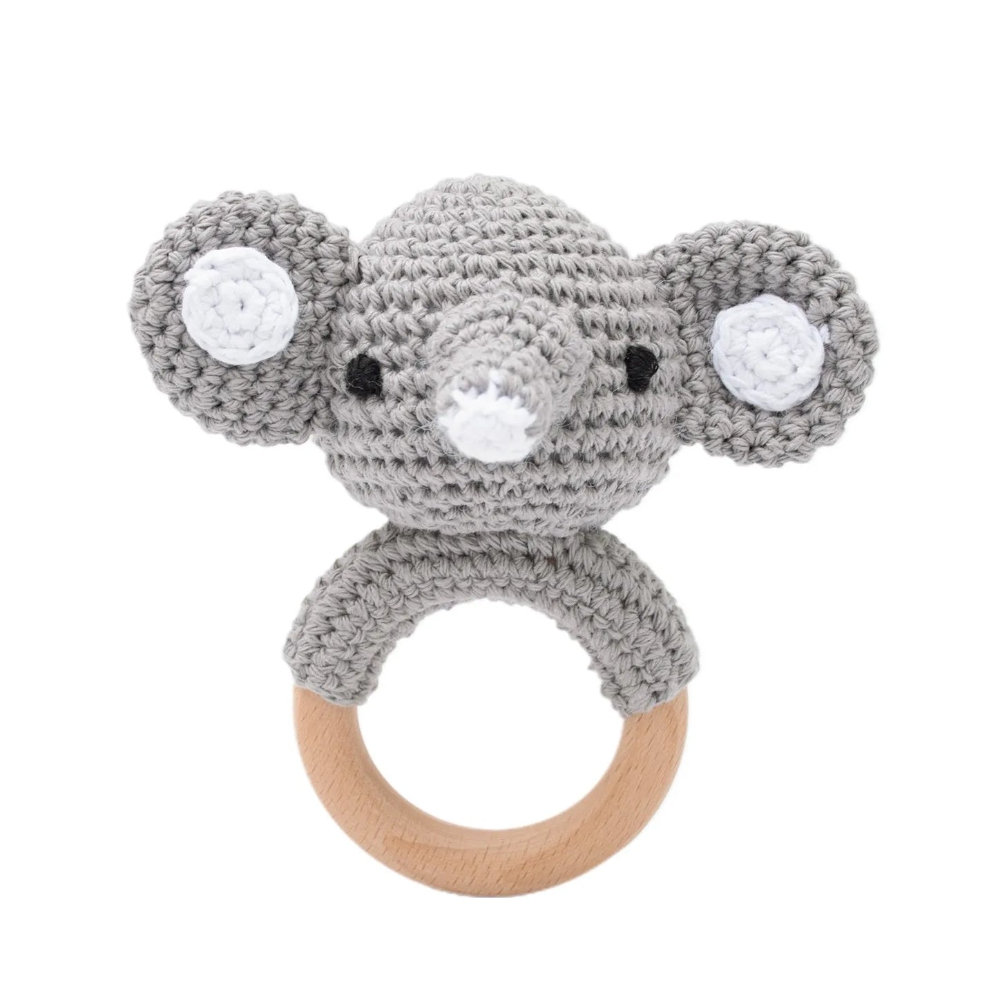 Baby Rattle Toy – Crochet Animal Designs with Wooden Ring Teether