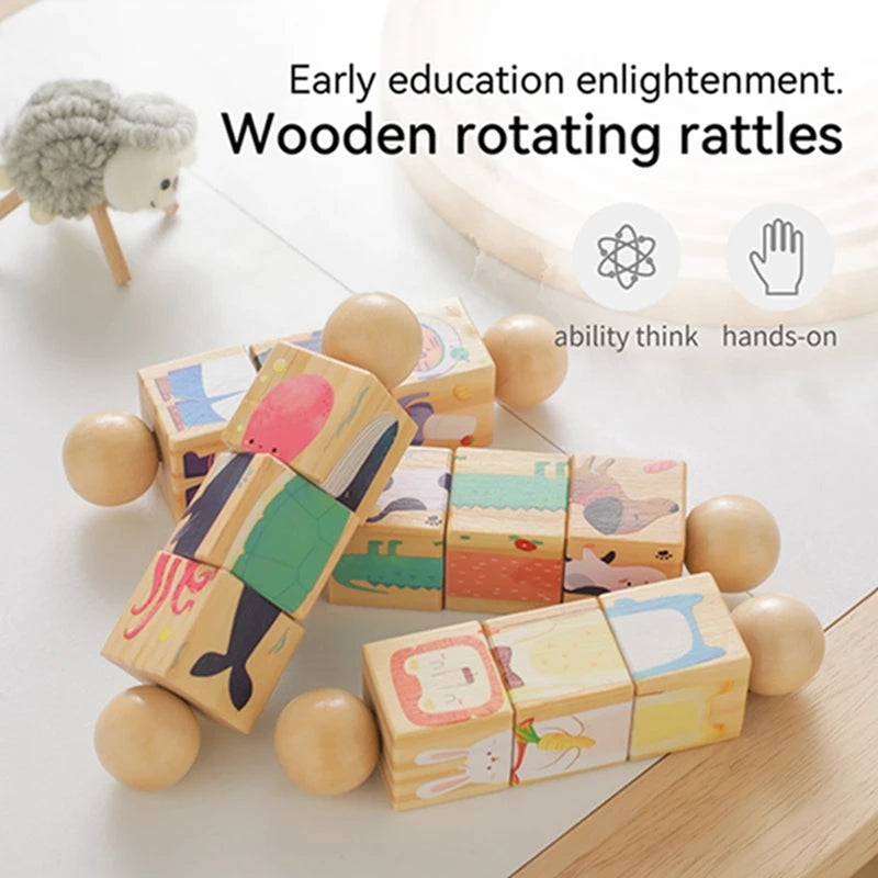 Wooden Montessori Hand Bell Rattle – Musical Baby Mobile Educational Toy for Newborns