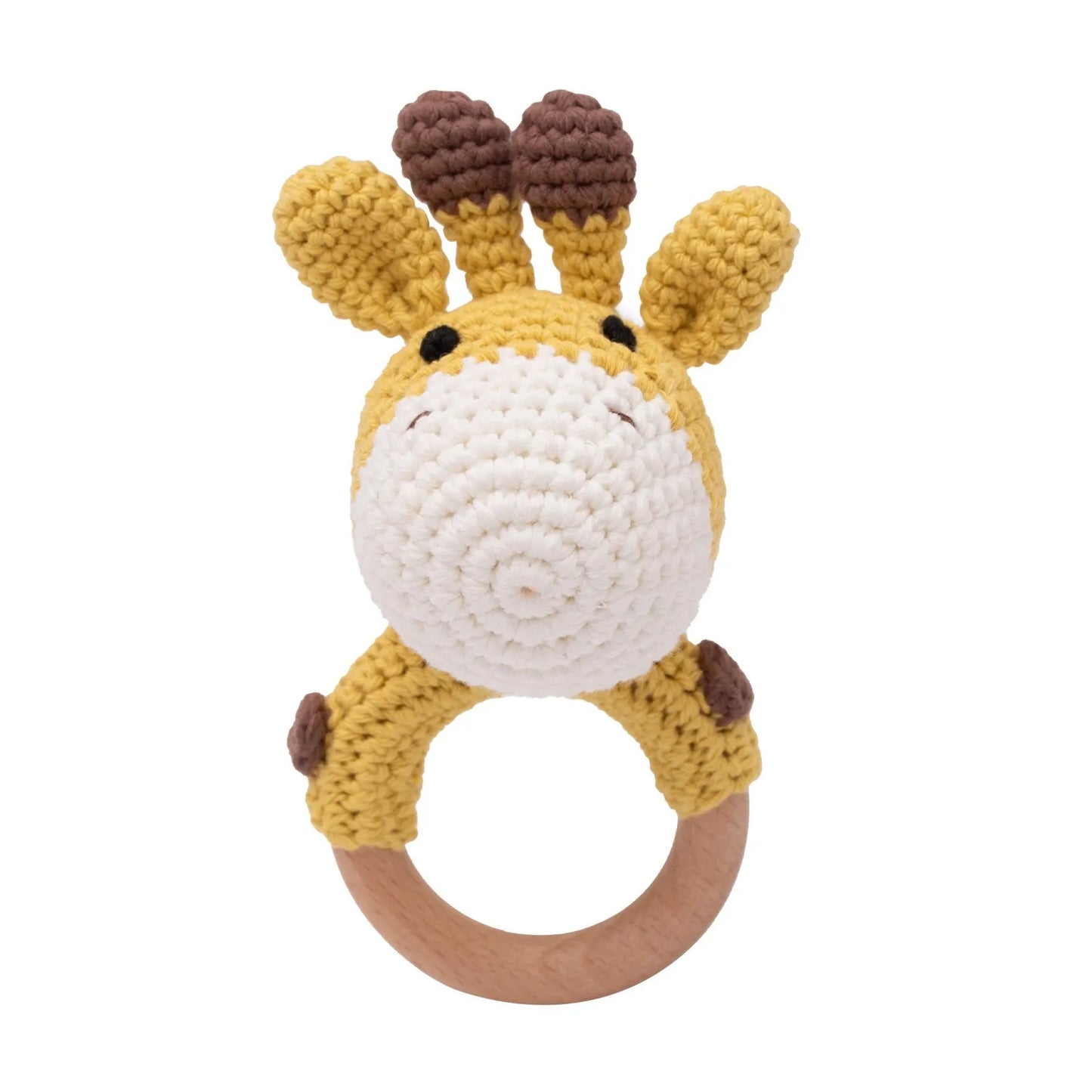 Baby Rattle Toy – Crochet Animal Designs with Wooden Ring Teether