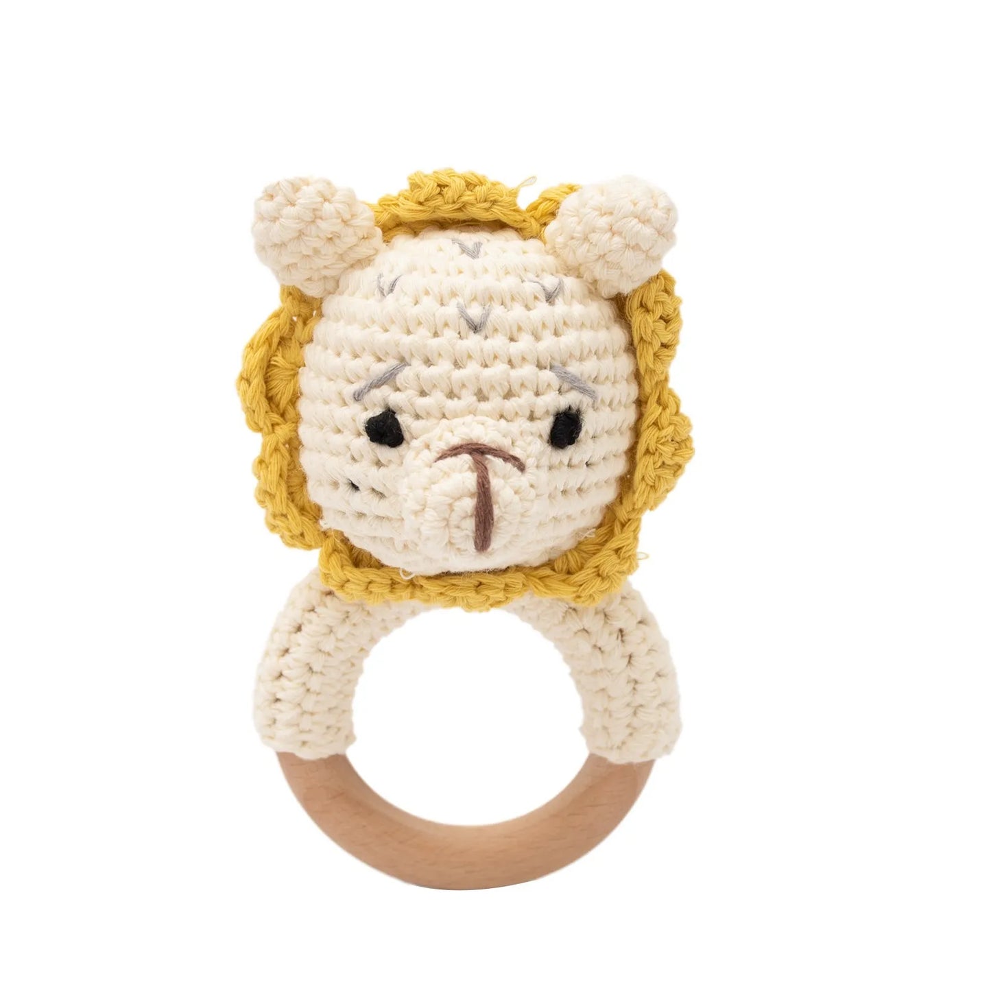 Baby Rattle Toy – Crochet Animal Designs with Wooden Ring Teether