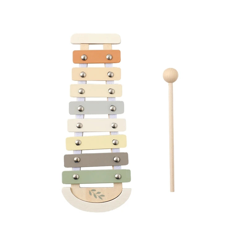 Wooden Montessori Musical Instruments Set – Xylophone, Rattle, and Drum – Music Enlightenment Educational Toys for Babies and Toddlers