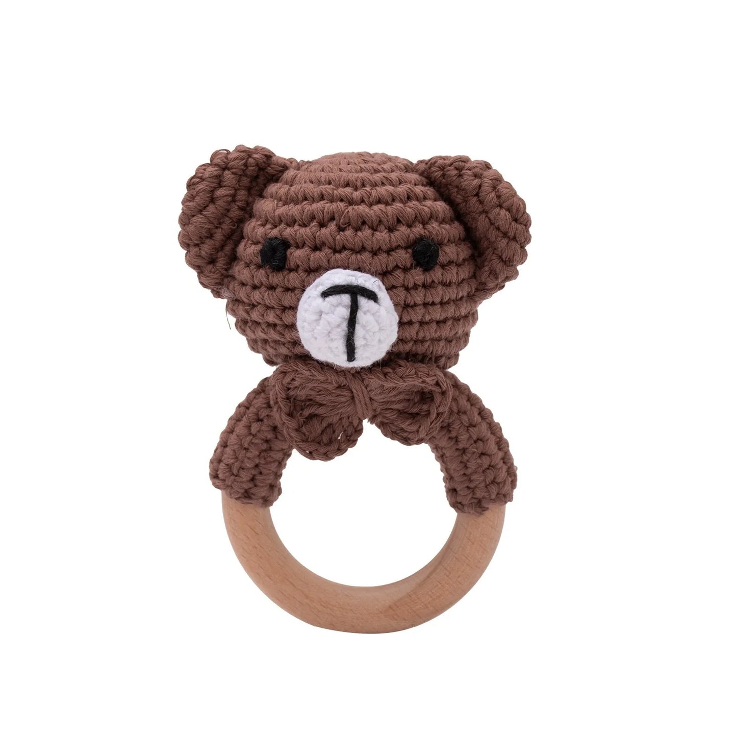 Baby Rattle Toy – Crochet Animal Designs with Wooden Ring Teether