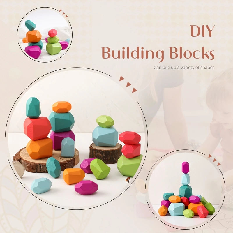 Wooden Stone Building Blocks – Creative Educational Stacking Game for Babies