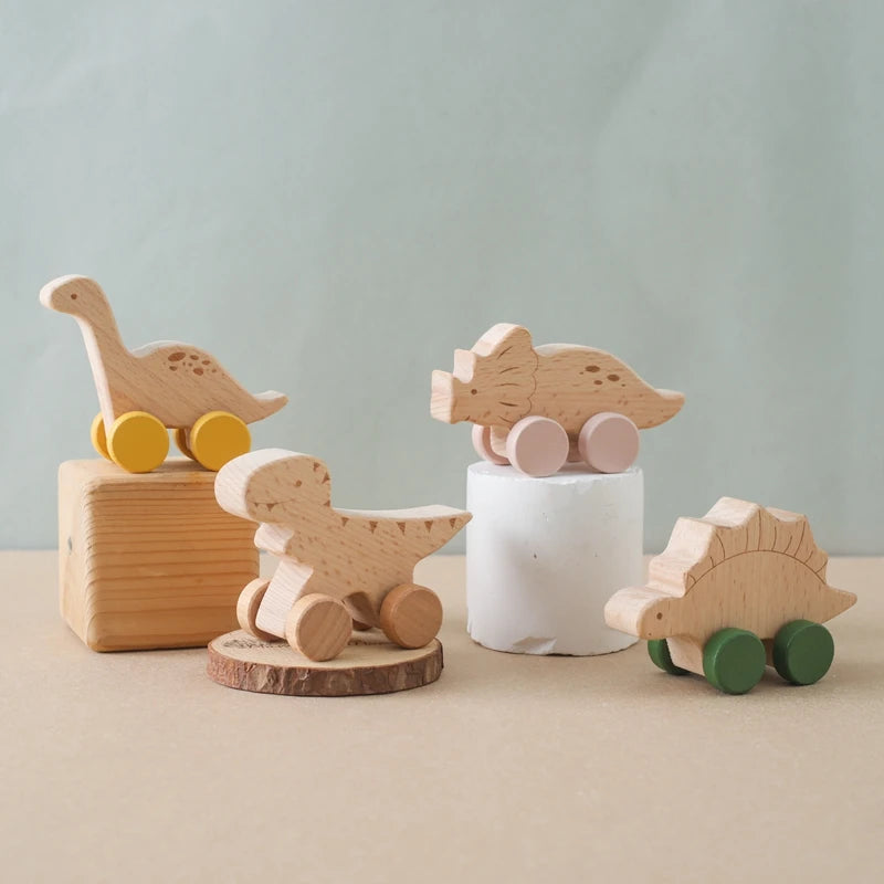 Montessori Wooden Dinosaur Car Toys – Educational Wooden Blocks for Children