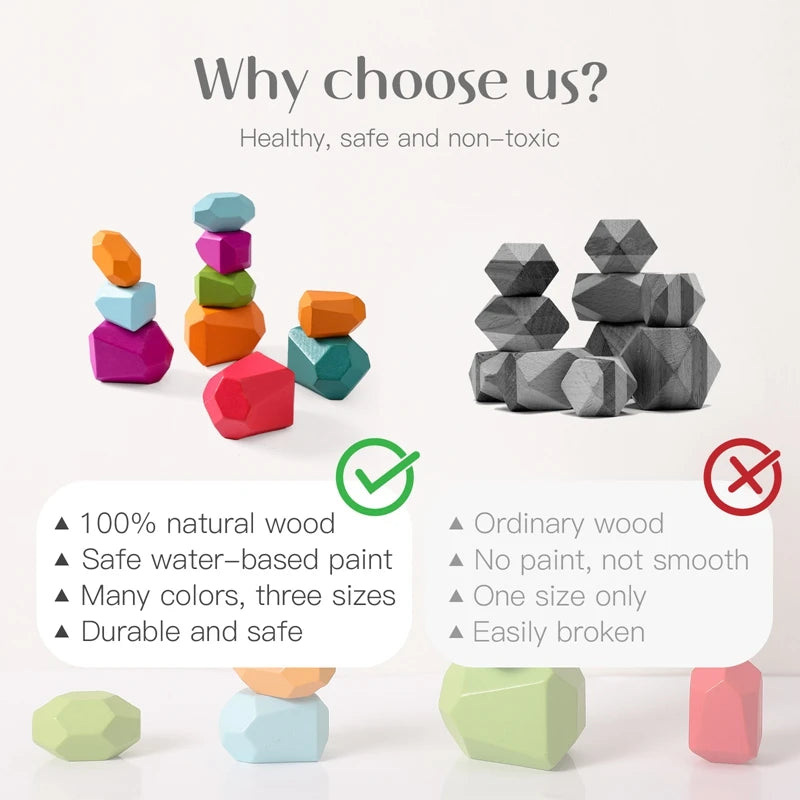 Wooden Stone Building Blocks – Creative Educational Stacking Game for Babies