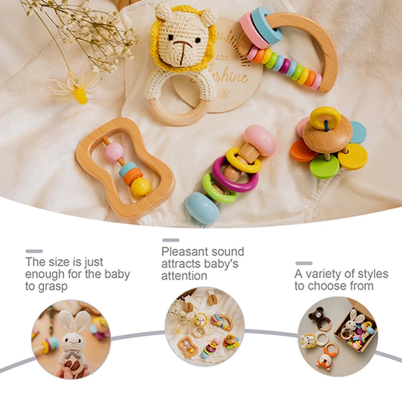 Wooden Rattles for Kids Montessori Baby Toys Educational CribToys For Newborn Musical Rattle Bell Development BabyToys Baby Gift