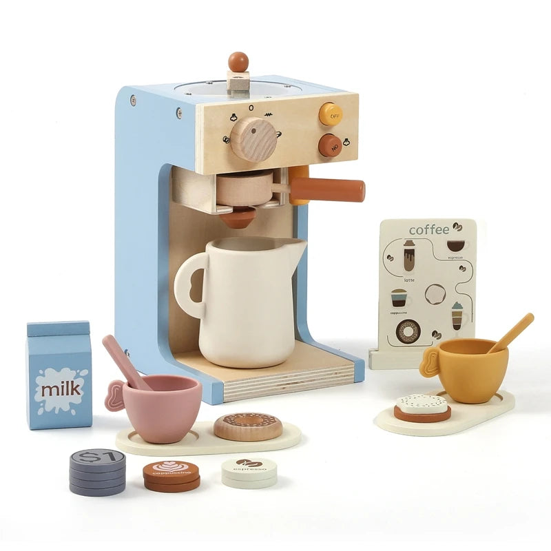 Wooden Kitchen Pretend Play Coffee Maker Toy – Simulation Educational Toy for Kids, Holiday Gift for Boys and Girls